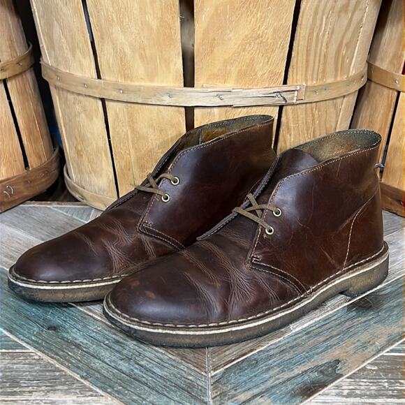 Clarks Originals Beeswax Brown Leather Crepe Sole Desert Chukka Boots Men Size 9 - Picture 3 of 11